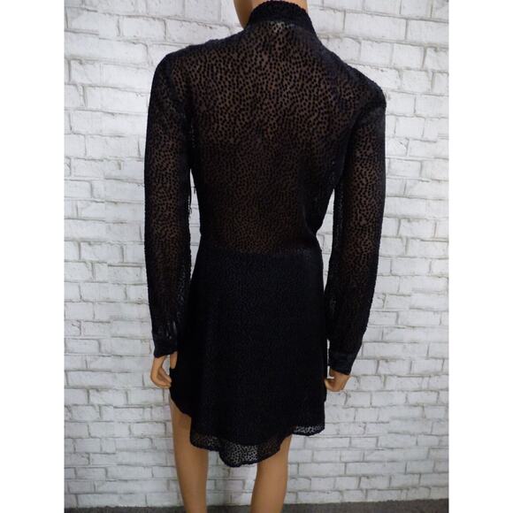 $525 L'Agence Black Velour Dot Burnout Sheer Alesia Neck Tie Dress 2 NEW L568 - Picture 11 of 16